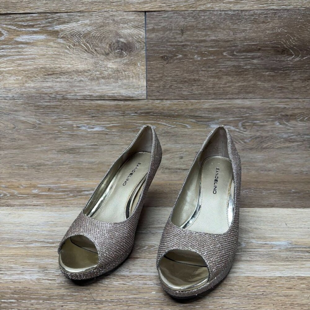 Bandolino Mylah Gold Sparkle Open Toe Pumps Women's Size 6.5